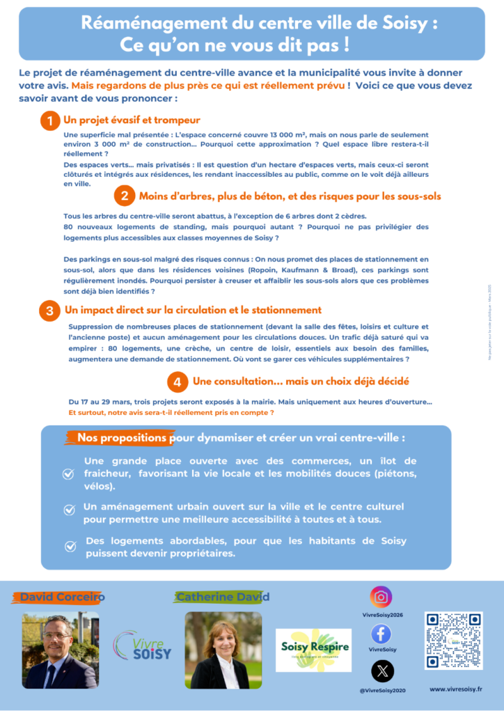 Propositions des groupes Vivre Soisy et Soisy Respire pour un réaménagement du centre ville de Soisy-sous-Montmorency, une alternative à la majorité municipale.